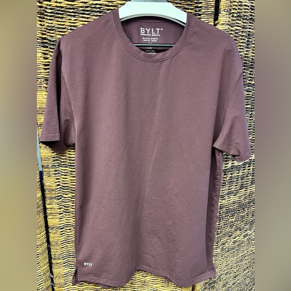 BYLT-Men's Maroon T-Shirt, Drop Cut S/S LUX, XLarge, Pre-Owned, Basic Crew
